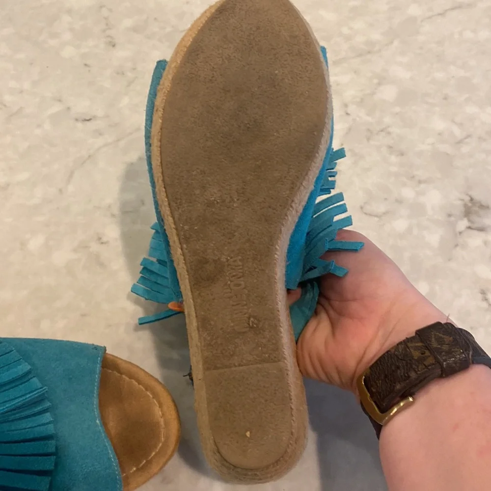 Minnetonka Turquoise Leather Upper Sandal Wedges